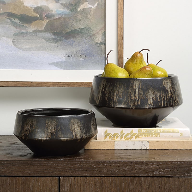 Uttermost 18191 Bronze Duo 11" Wide Ceramic Decorative Bowls - Set of