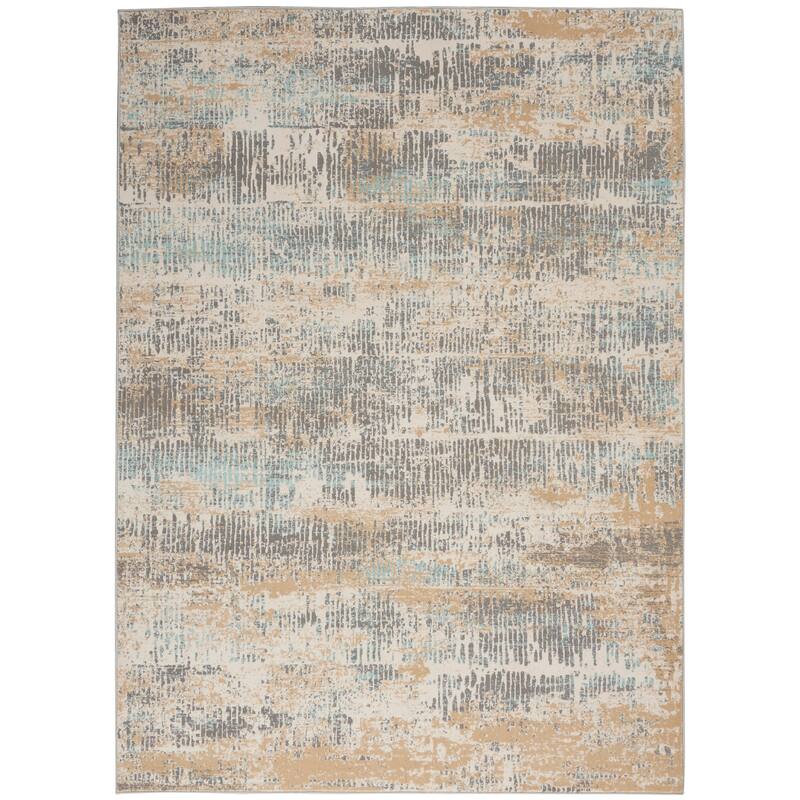 Michael Amini MA90 Uptown Abstract Area Rug - 4' x 6' - Beige/Aqua - Rectangle
