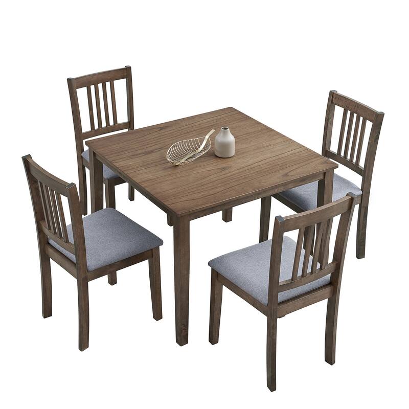 Space-Saving 5-Piece Dining Table Set with Rustic Wooden Table and Comfortable Upholstered Chairs - Ideal for Apartments