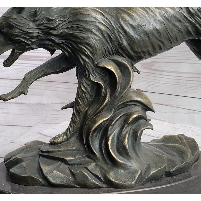 Running Wolf Dog Wildlife Art Decor Bronze Metal Statue Sculpture Original Art