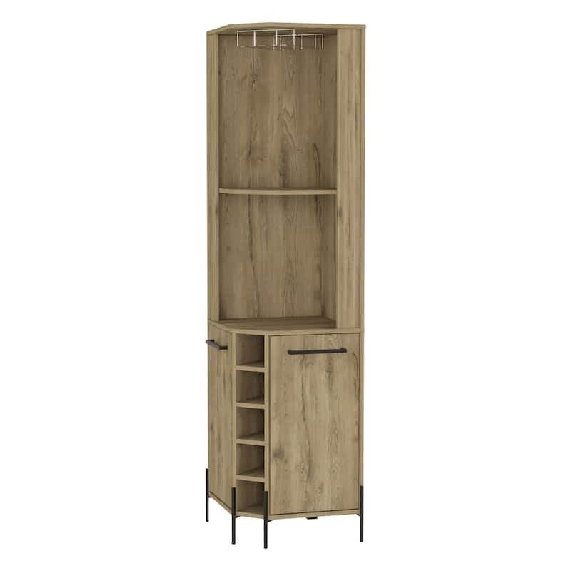 HomeRoots 71" Natural Wood Corner Bar Cabinet With Two Doors