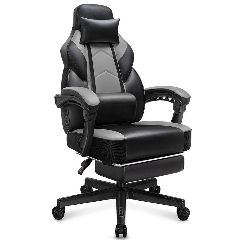 Adjustable Ergonomic Gaming Chair, Swiveling Racing Computer Chair with Footrest - Grey