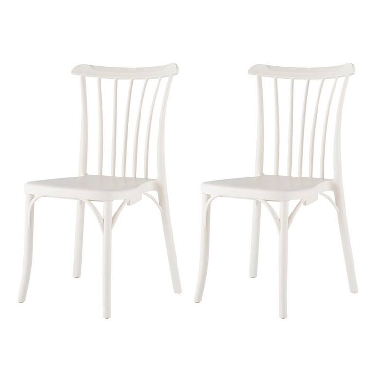 HomeRoots Set of Two White Heavy Duty Plastic Outdoor Stacking Dining Chairs