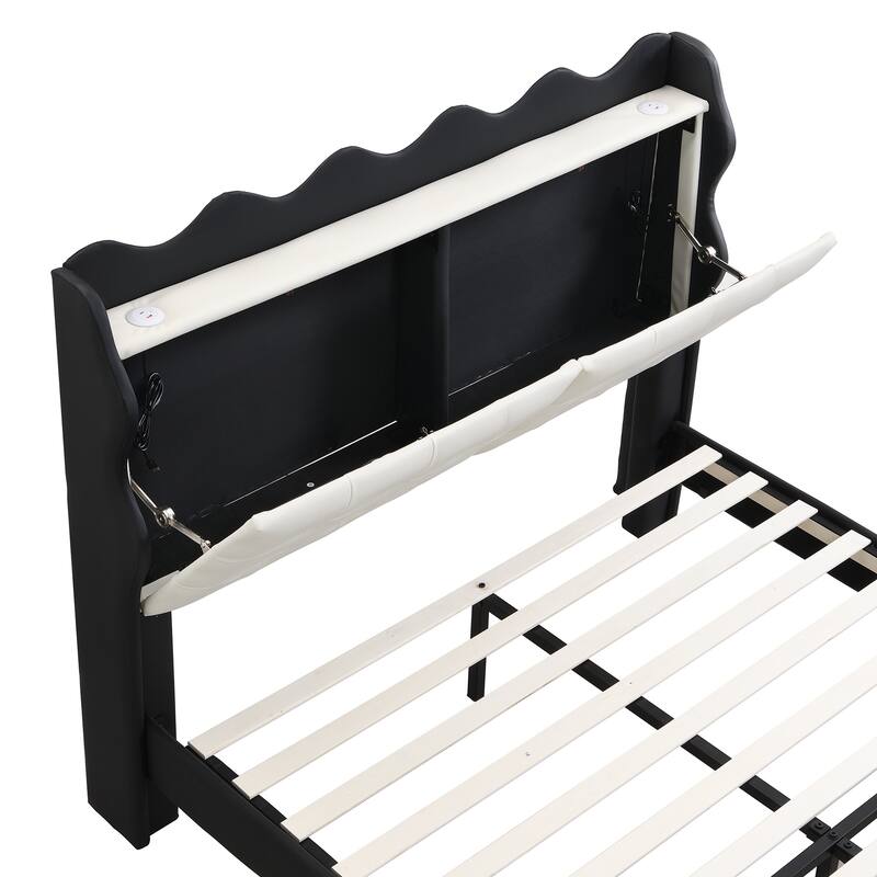 Full Size Upholstered Platform Bed with LED Lights, USB Ports, and Storage Headboard
