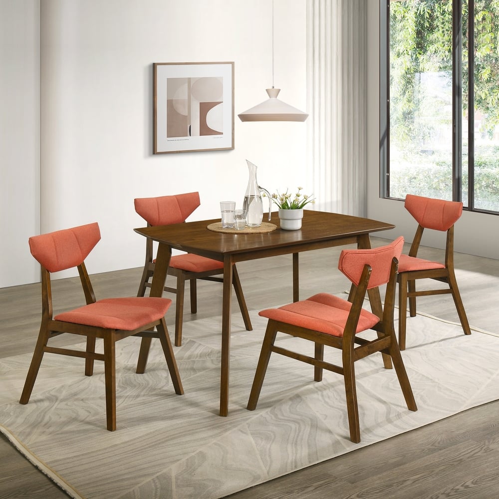 Amaris 5-Piece Rectangular Walnut Dining Set with Upholstered Chairs