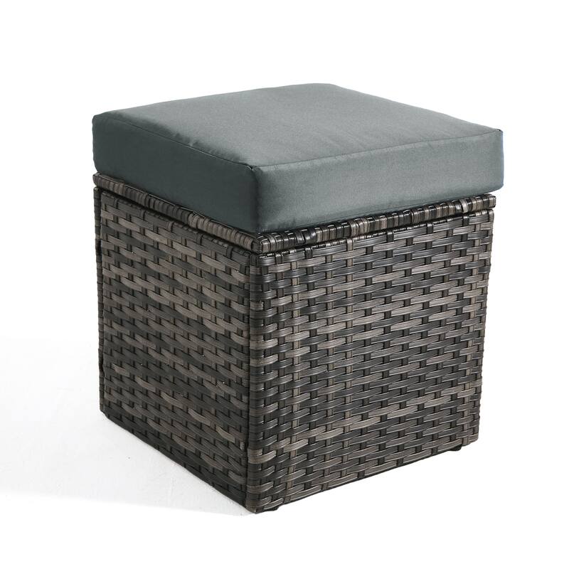 Outdoor 17.7" W Square Rattan Ottoman Patio Ottoman with Seat Cushion