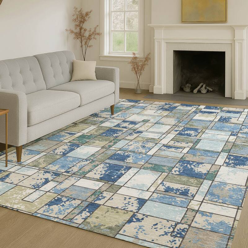 Machine Washable Indoor/ Outdoor Patchwork Chantille Rug