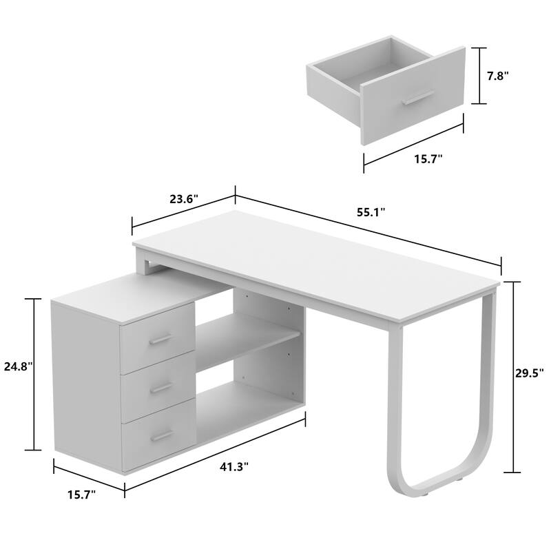 3-Drawer L-Shape Executive Desk Computer Tables With Storage Cabinet