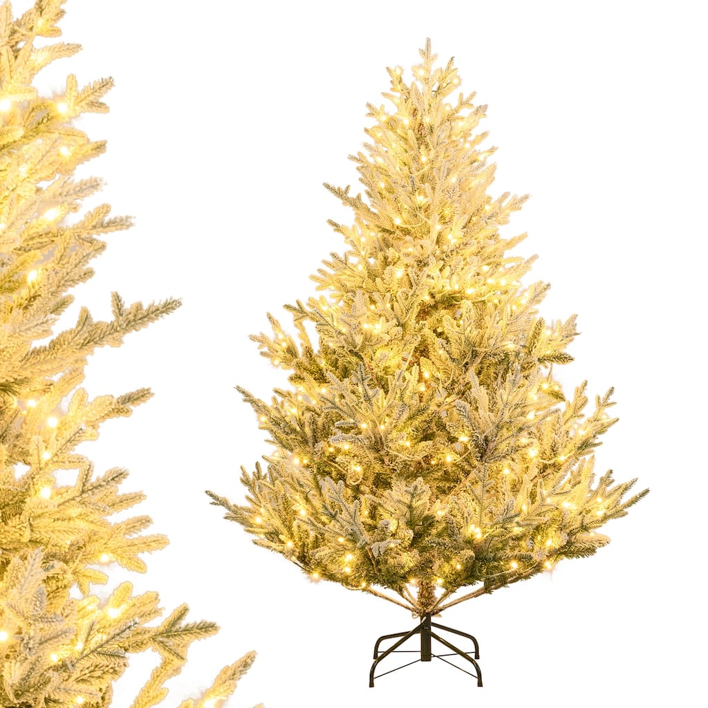 Gymax Pre-Lit Artificial Christmas Tree w/ 1074 Branch Tips 450 White