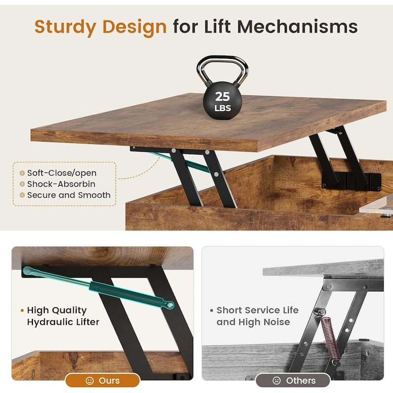 Coffee Table Lift Top 2 Drawers Hidden Compartment for Living Room