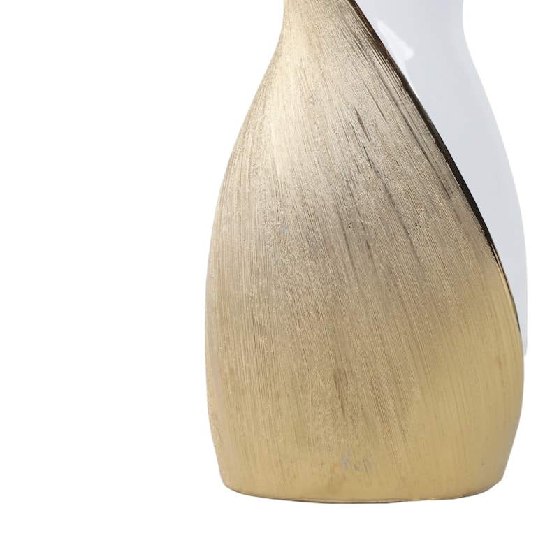 Contemporary Ceramic Twisted Vase -White and Gold Floral Vase