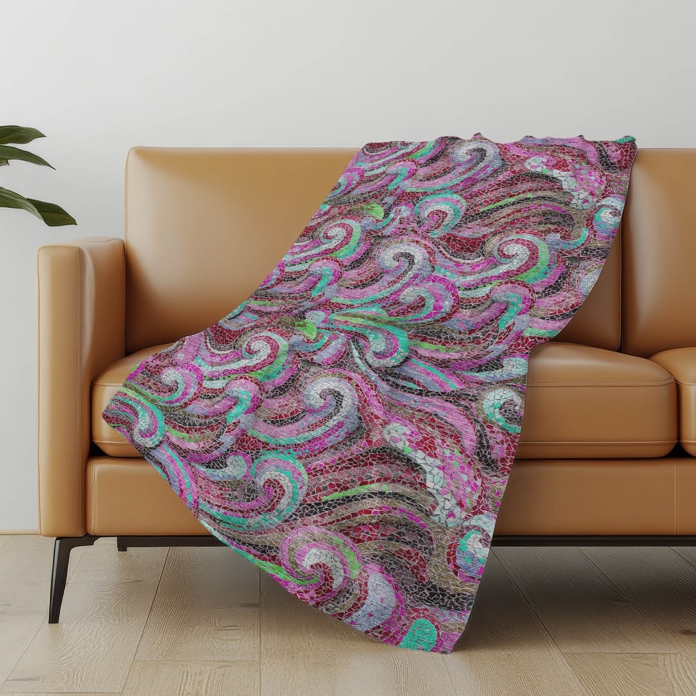Premium Machine Washable ASB193 Mosaic Wave Sherpa Throw Blanket