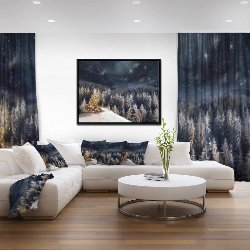 Designart "Night Forest Christmas Tree" Landscape Framed Canvas Art Print