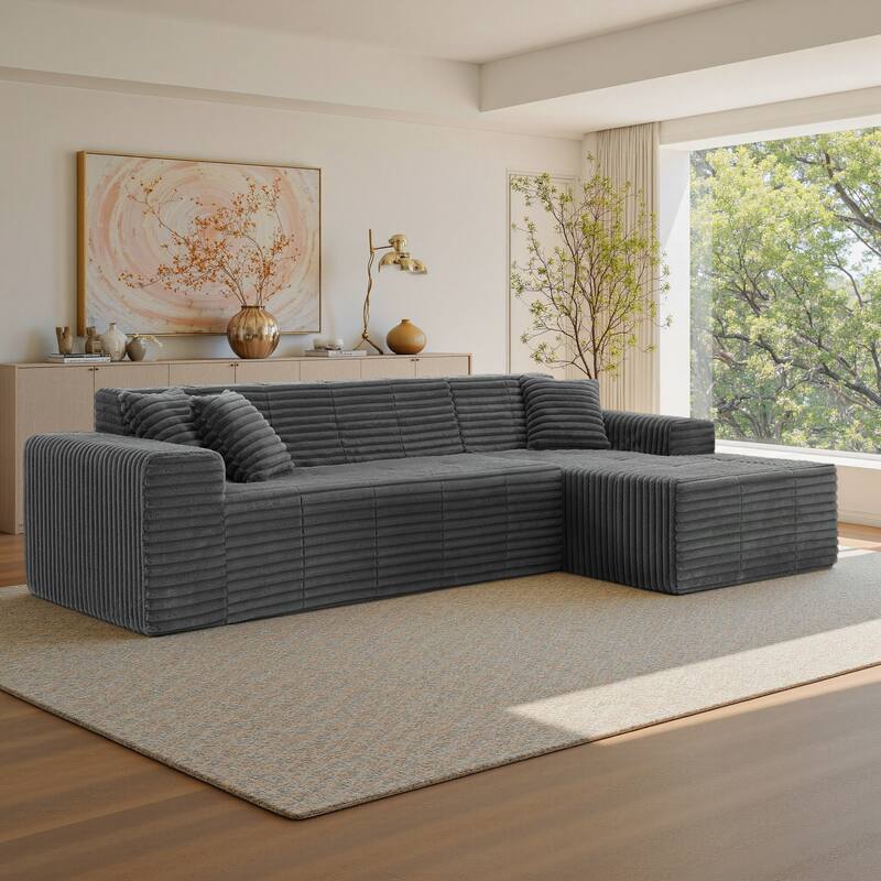 122" W No Assembly Sofa L-Shaded Sectional Modular with Chaise - Grey - Right Facing