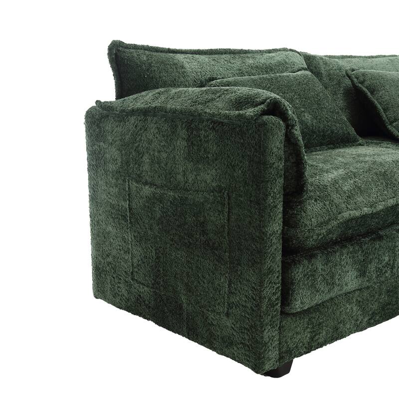 Chenille Fabric Double Sofa with High-Density Sponge Filling, Removable Armrests, and Side Storage Bags