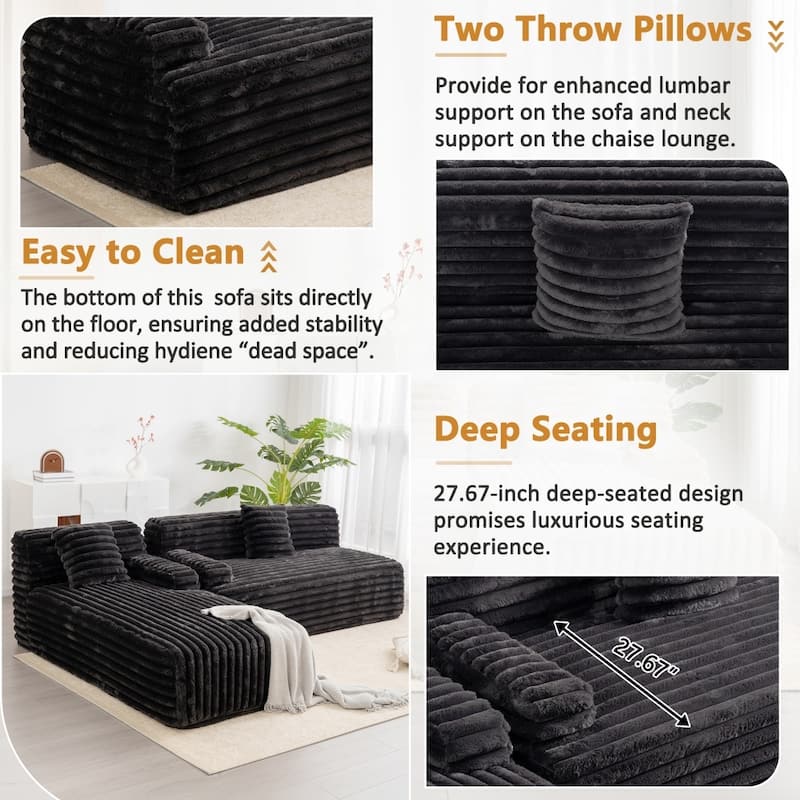 110" Cloud Sectional Sofa Upholstered Couch Free-combined Sofa