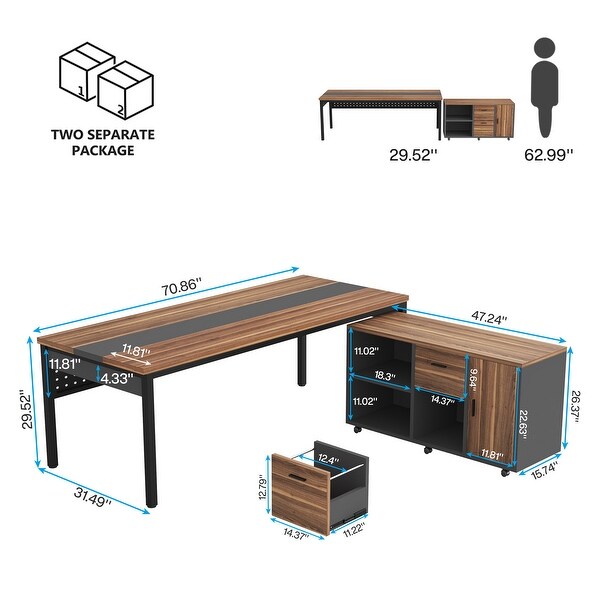 70.8 Inch L-shaped Computer Desk with Reversible File Drawer