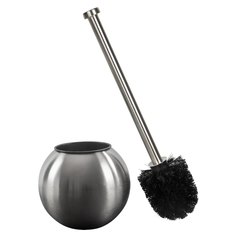 Bath Bliss 2 Pack Globe Design Toilet Brush and Holder in Stainless Steel - Dimensions: 5.5" Rd x 14.5"