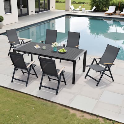 7-Piece Furniture Set Outdoor Patio Dining Table and Folding Chairs