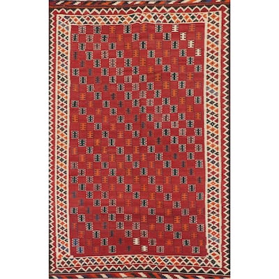 Kilim Qashqai Persian Vintage Rug Hand-Woven Wool Carpet - 5'0"x 7'9"