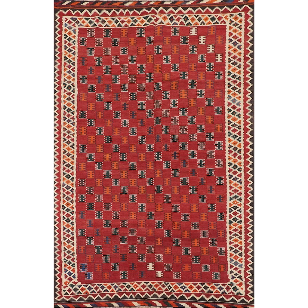 Kilim Qashqai Persian Vintage Rug Hand-Woven Wool Carpet - 5'0"x 7'9"