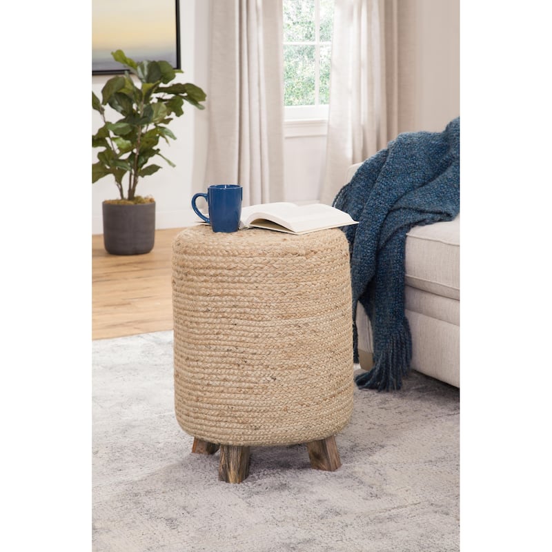 Biscayne Natural Woven Jute and Solid Wood End Table