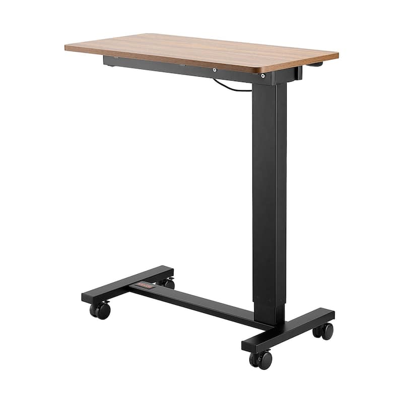 Wood and Black Electric Overbed Table with Adjustable Height and Tilting Top
