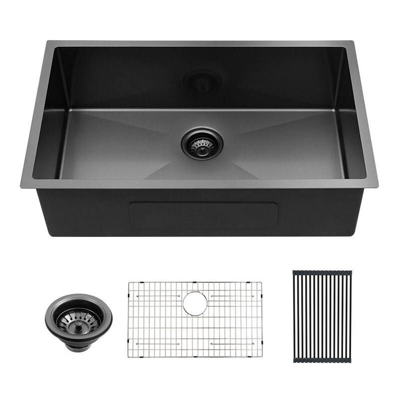 28 inch Undermount Kitchen Sink Gunmetal Black Deep Single Bowl