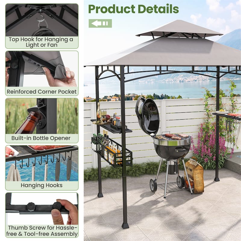 Gymax 8 x 5 FT BBQ Grill Gazebo w/ 2 Side Shelves Storage Basket
