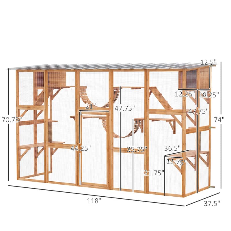 PawHut Catio Playground Outdoor Cat Enclosure Wooden Cat House Shelter