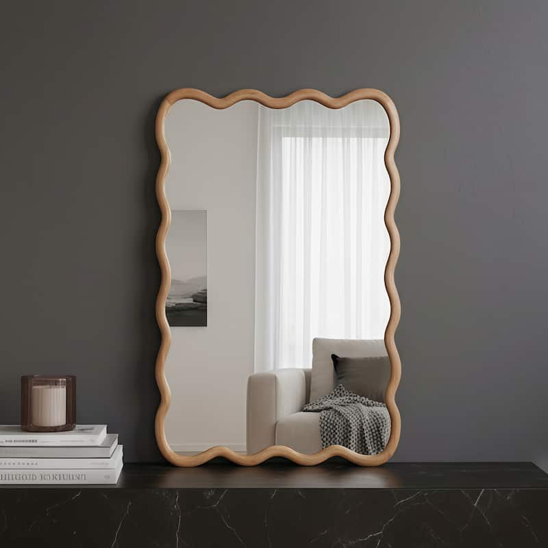 20"x30" Wavy Rectangle Solid Wood Frame Decorative Mirror,For Bedroom, Bathroom, Living Room, Entryway