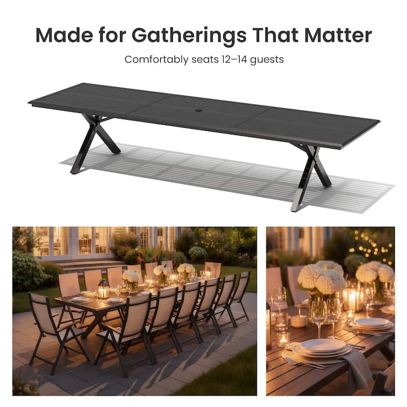 Outdoor All-weather Aluminum Patio Rectangular Dining Table for 10-14 Person