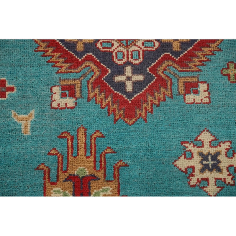 Turquoise Blue Kazak Oriental Area Rug Handmade Wool Carpet - 6'0"x 8'11"