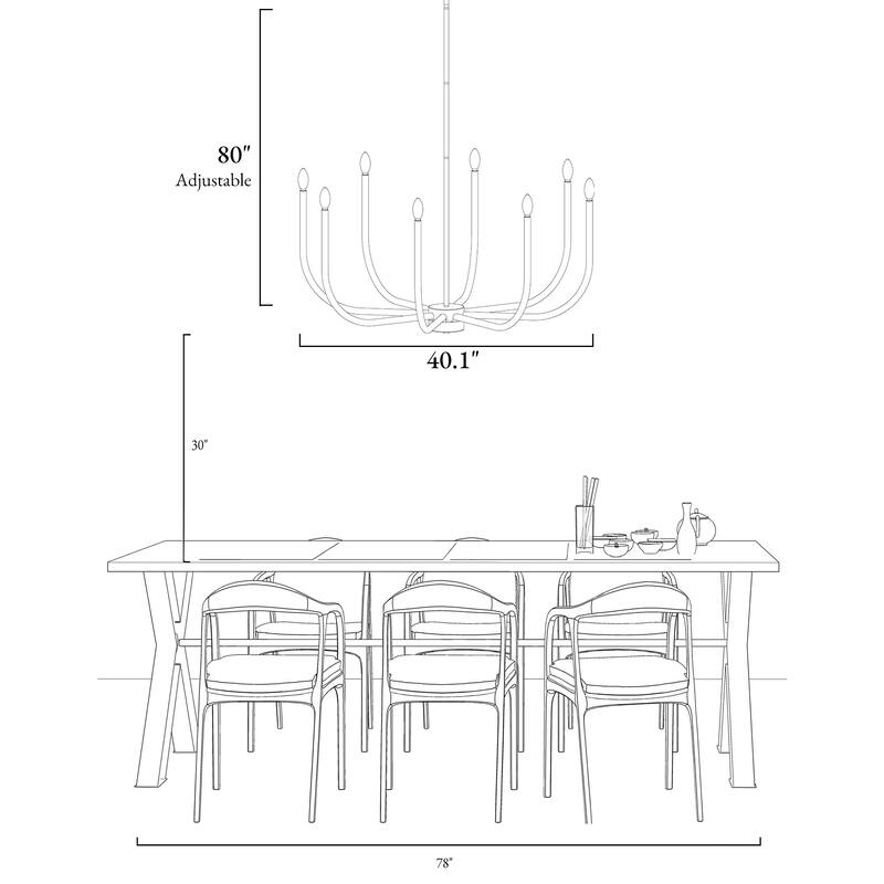 Mid-Century Modern Black 8-Light Chandelier Wheel Ceiling Light for Dining Living Room - D 40.1" x H 19"