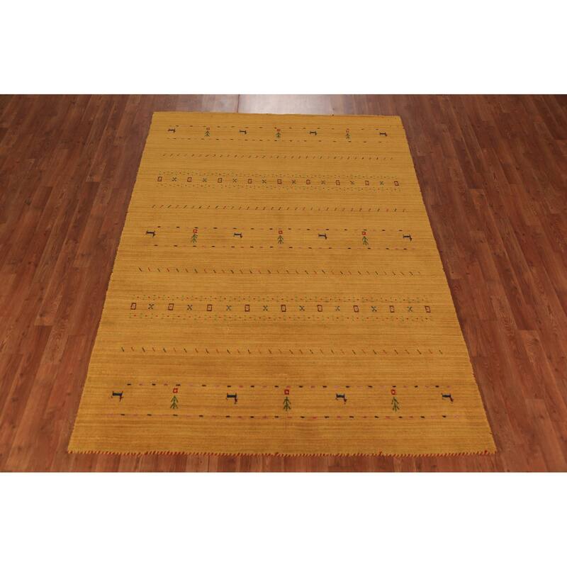 Tribal Gold Gabbeh Oriental Area Rug Hand-Knotted Wool Carpet - 5'5" x 7'7"
