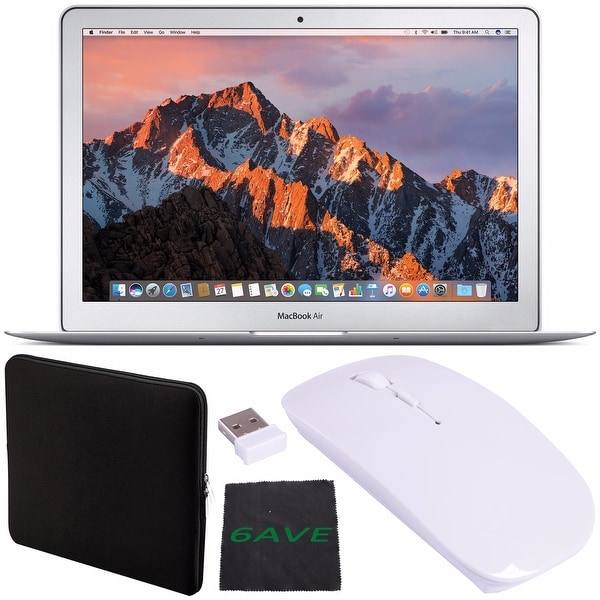 Apple 13.3" MacBook Air 128GB SSD #MQD32LL/A + Padded Case For Macbook + Fibercloth + Optical Wireless Mouse Bundle
