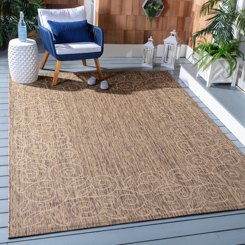 SAFAVIEH Courtyard Bobbye Scroll Indoor/ Outdoor Waterproof Patio Backyard Rug - 6'7" x 9'6" - Dark Beige/Beige