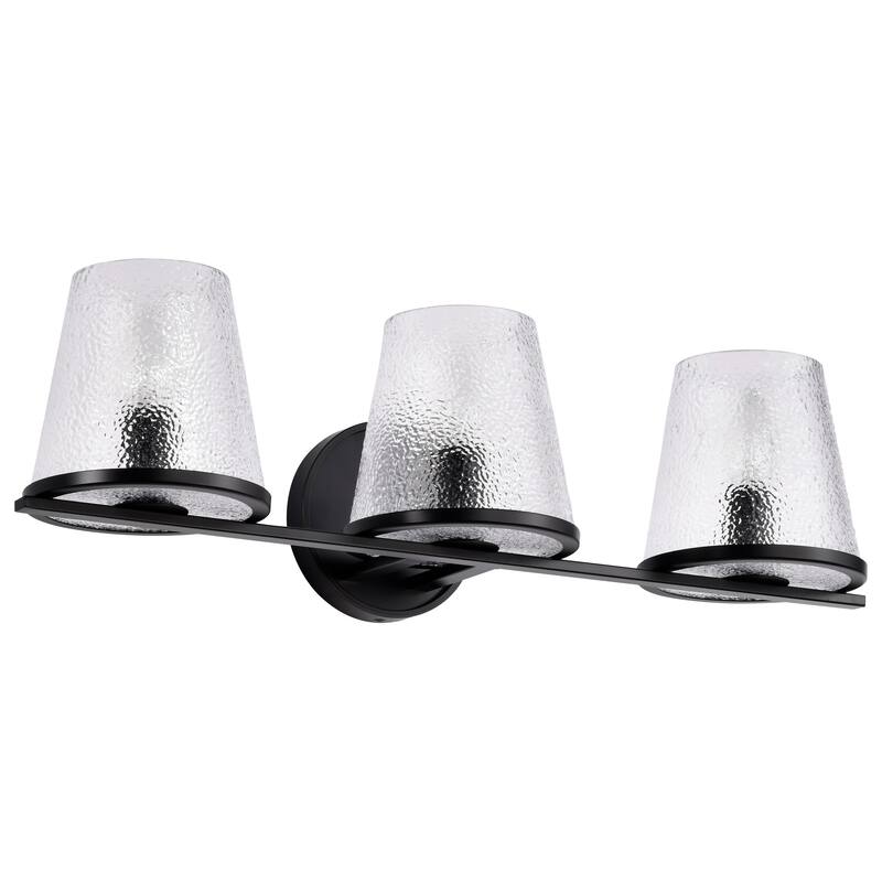 Valentine 3 Light Vanity Black Finish Hammered Glass