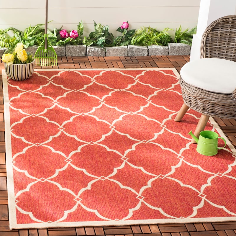SAFAVIEH Beach House Caetana Indoor /Outdoor Waterproof Patio Backyard Rug - 3' x 5' - Red/Creme