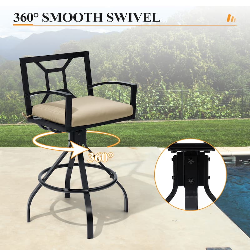 Outdoor Patio Barstool Swivel Aluminum Bar Stools with Sunbrella Fabric Cushion