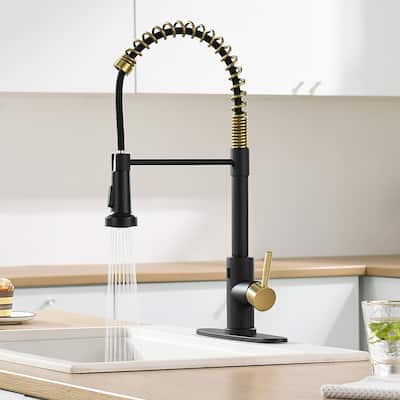 Single Handle Single Hole Matte Black Pull Down Kitchen Faucet - 19.8"*8.86"