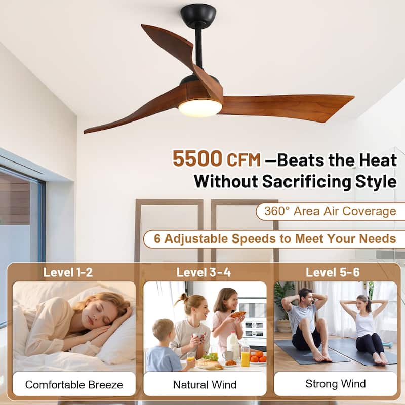 Sofucor 52 Inch Farmhouse Indoor&Outdoor Ceiling Fan with Remote,LED Light Optional