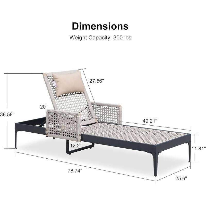 PURPLE LEAF Outdoor Chaise Lounge Rattan Wicker Lounger with Arms Adjustable Recliner Lounge Chair
