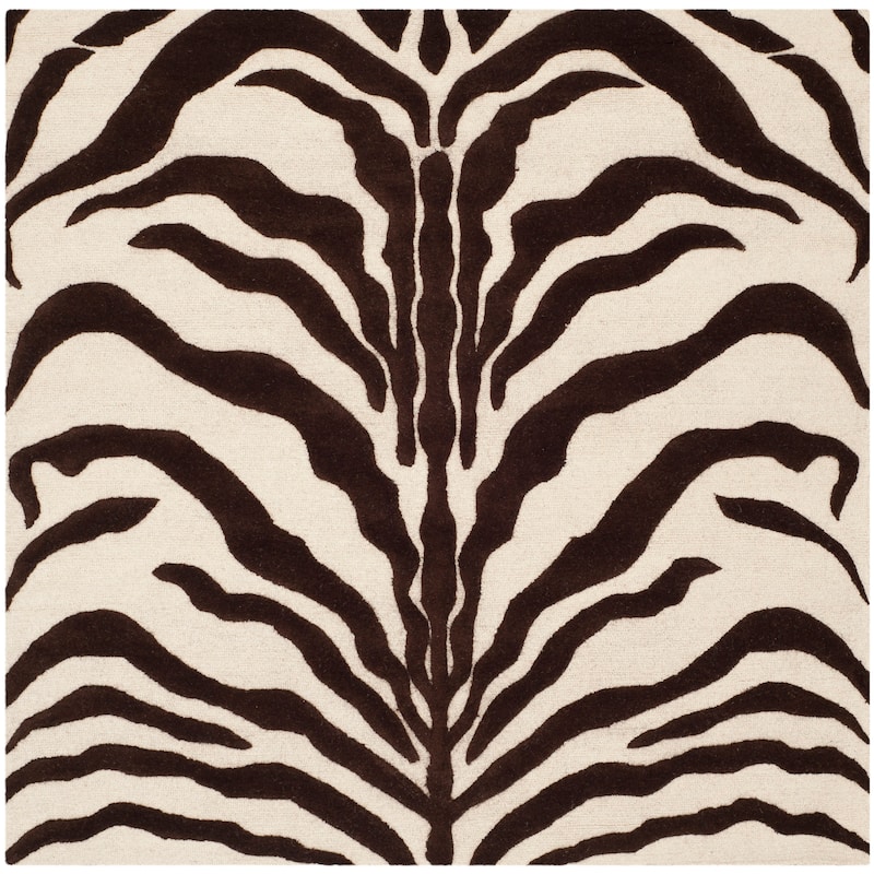 SAFAVIEH Handmade Cambridge Rikey Animal Print Wool Rug - 6' Square - Ivory/Brown