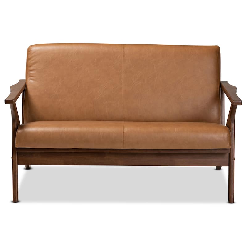 Bianca Mid-Century Modern Finished Wood and Faux Leather Loveseat