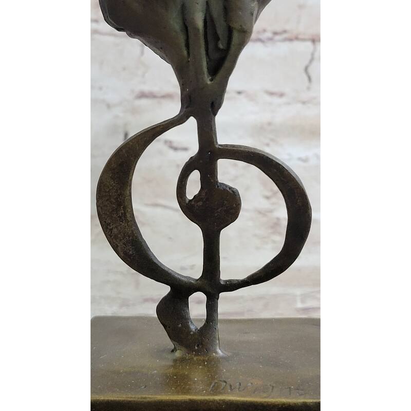 Abstract Bronze Metal Bust Sculpture Statue Of Trumpet Player On Marble Base Signed Art
