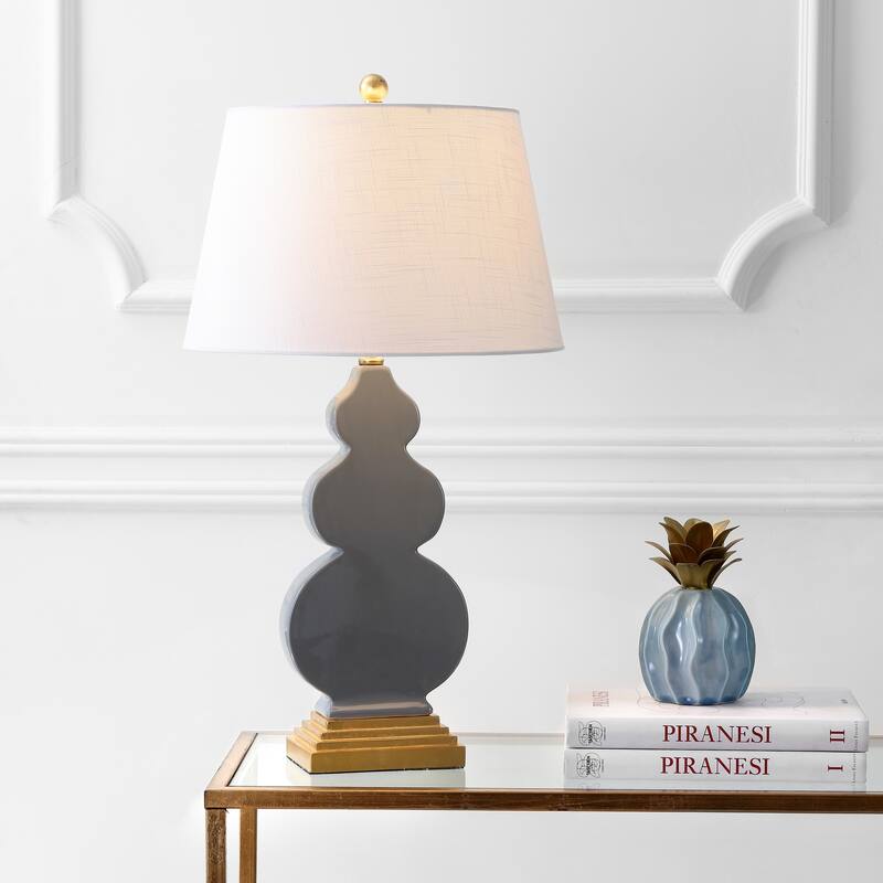 Carter 29" Ceramic/Resin LED Table Lamp, Navy/Gold by JONATHAN Y - Gray/Gold