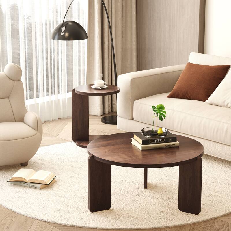 Coffee Table Set of 2 Nesting Table for Bedroom, End Table Center Table Black Accent Table Sofa Table