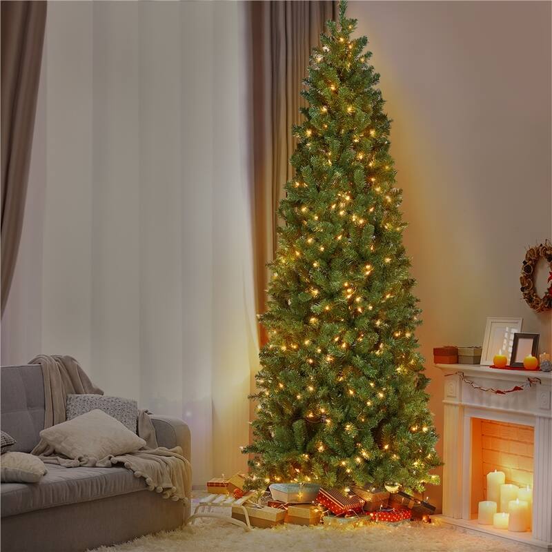 Yaheetech Pre-lit Artificial Christmas Tree Slim Tree Hinged Spruce