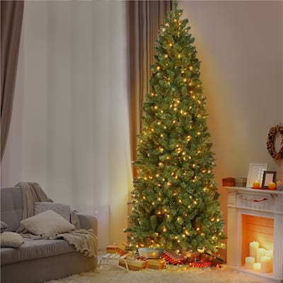 Yaheetech Pre-lit Artificial Christmas Tree Slim Tree Hinged Spruce